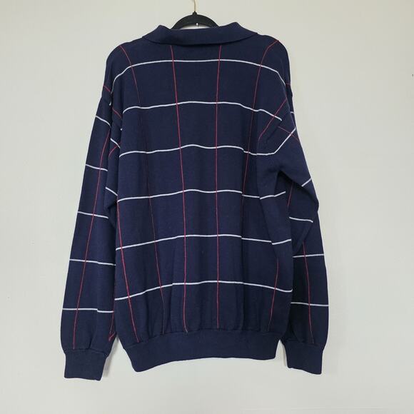 Vintage Jantzen Plaid Collared Sweater Mens XL Navy Blue Preppy Golf 90s Retro - Picture 5 of 8
